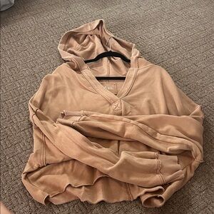 aerie Hooded V-Neck Pullover in Camel